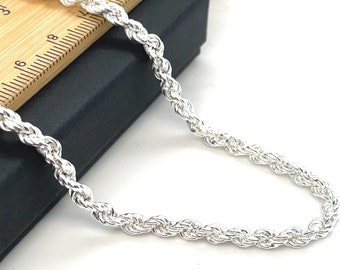 Silver Rope Chain Necklace - Classic Rope Chain | 4mm Wideness | 925 Stamp | Various Lengths Available