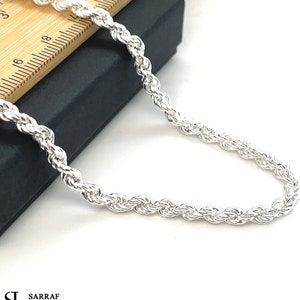 Silver Rope Chain Necklace - Classic Rope Chain | 4mm Wideness | 925 Stamp | Various Lengths Available