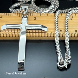 Massieve 925-kruishanger met Franco-ketting | Zwaar zilveren kruisketting | Heren- en damessieraden