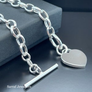 925 Silver Heart Charm Clip T-Bar Bracelet | Personalized Engraving | Chain or Bracelet | CZ Options | Gift for Her