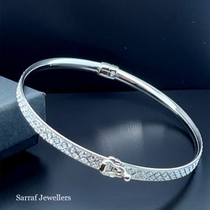 Elegant Sterling Silver Ladies Oval Moondust Hinged 70MM Bangle | Shimmering Glamour | 925 Stamp