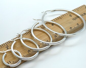 Orecchini A Cerchio In Argento Sterling 925 Con Taglio A Diamante, Rotondi, Larghezza 2 Mm, Diametro 60 Mm, Finitura Lucida, Ipoallergenici, Senza Nichel