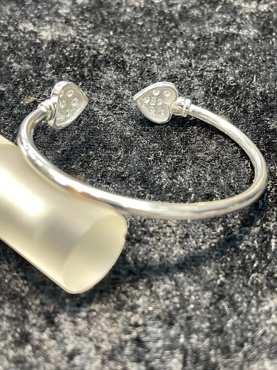 Sterling Silver Baby Double Hearts CZ Bangle | Adorable Keepsake