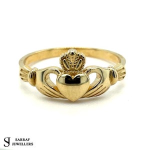9ct Yellow Gold Irish Claddagh Ring - Traditional Celtic Love, Loyalty, Friendship Symbol - Handcrafted Irish Jewelry