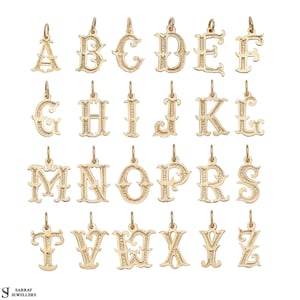 Pingente de letra inicial gótica, fonte inglesa antiga, pingente de ouro maciço de 9 quilates para colar, pingente inicial, de A a Z
