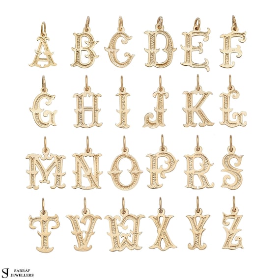 Gothic Initial Letter Pendant, Old English Font, 9ct Solid Gold Pendant For Necklace, Inital Charm, A to Z