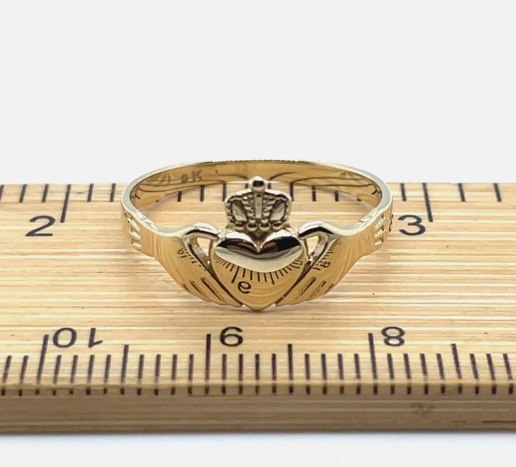 9ct Yellow Gold Irish Claddagh Ring | Traditional Irish Gold Ring | Celtic Love, Loyalty, Friendship Symbol