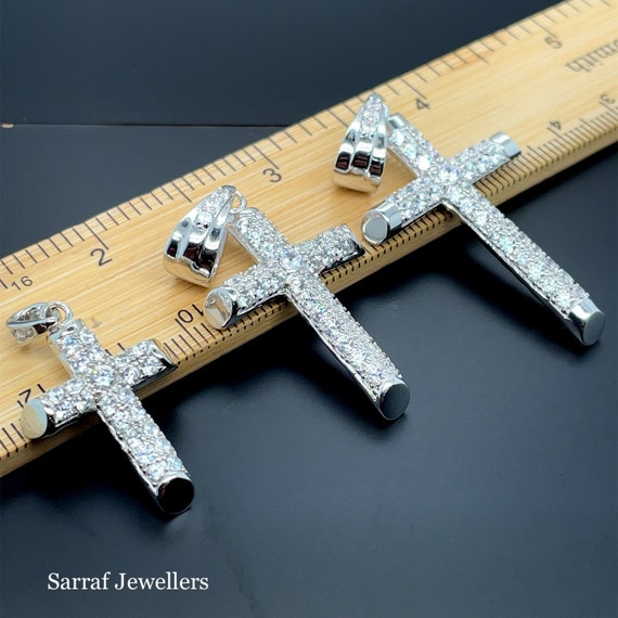 Ciondolo Croce Cristiana In Argento Sterling 925 Con Catena Figaro 20 Pollici - Uomo/Donna