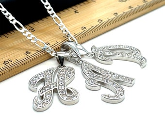 Personalized Initial Script Italic Letter Pendant | Sterling Silver Necklace Charm | A to Z | 925 Stamped