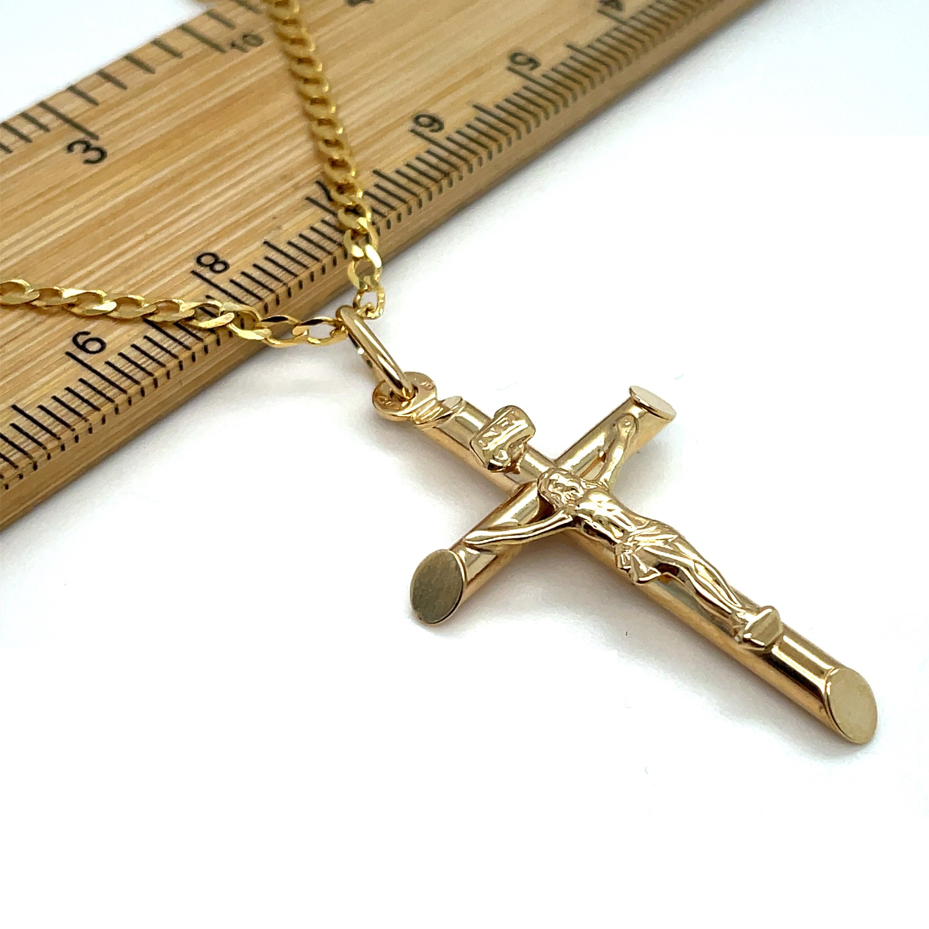 Crucifix Gold Cross 9ct Gold Pendant Gold Curb Chain Symbolic
