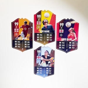 Letrero de estadísticas de jugador de fútbol personalizado con fondo a elegir: letrero de pared con escudo de metal impreso, tamaño A4, jugador, agregar nombre