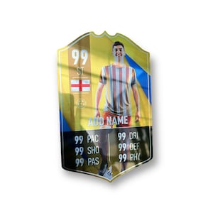 Fussball Cup Player Stats Karte Schild - Gelb Blau Gedrucktes Metallschild Schild mit Spiegeloberfläche - Wandkunst