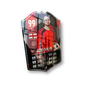 Letrero de metal con estadísticas de jugador de fútbol personalizado - Letrero de metal con acabado de espejo impreso en rojo y negro - Arte de pared