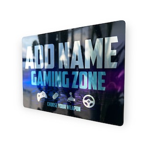 Personalised Metal Mirror Gamer Sign - Customised Printed Wall Art Plaque - Gaming Zone Bricks