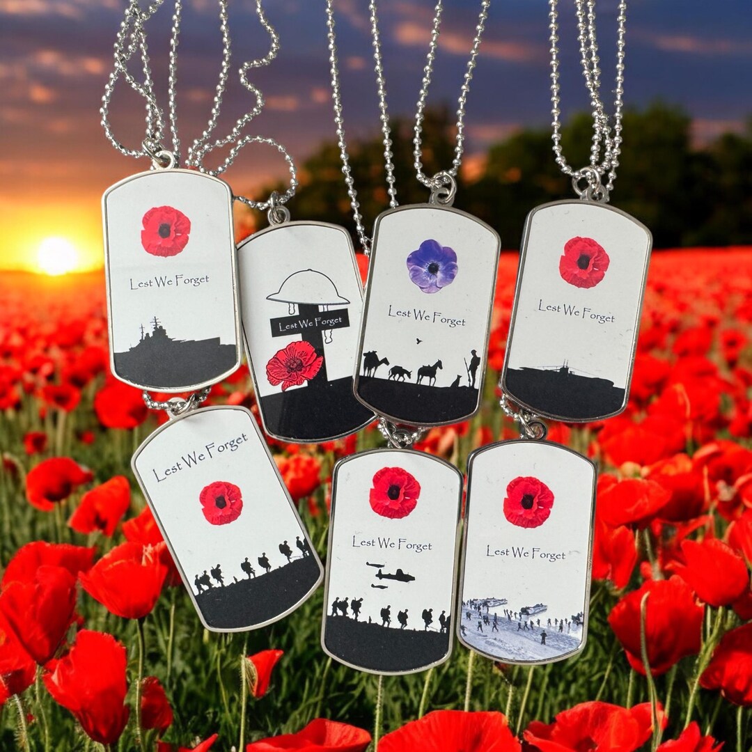 Lest We Forget Remembrance Military Poppy ID | Dog Tags Flanders Field ...
