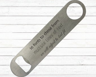 Personalised Stainless Steel Bar Blade Bottle Opener custom speed opener Add Any Text or Name Unique Gift