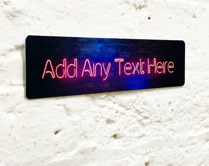 Personalized Neon Effect Metal Sign, Custom Text Plaque