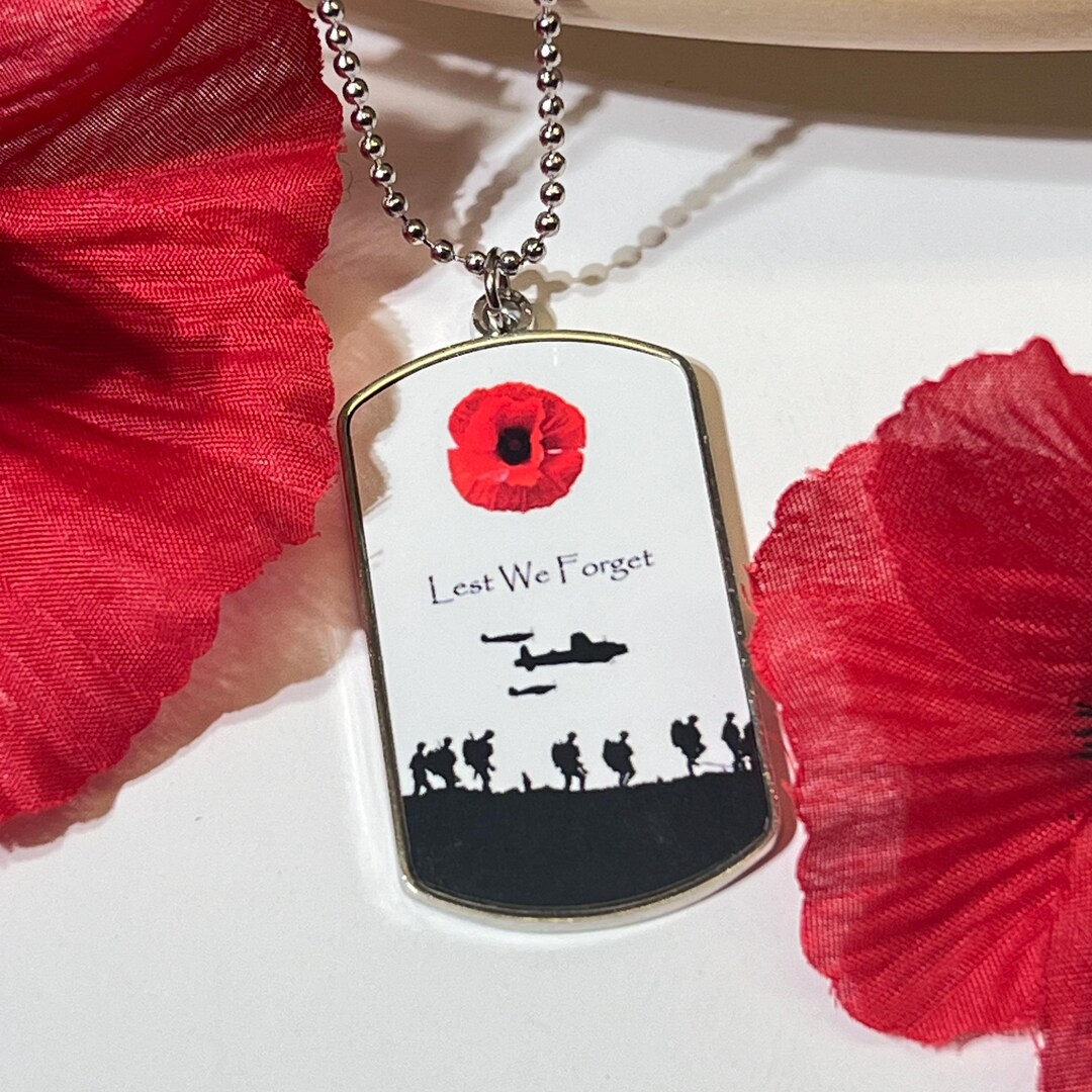 Lest We Forget Remembrance Military Poppy ID / Dog Tags Flanders Field ...
