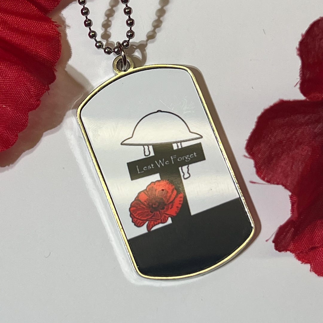 Lest We Forget Remembrance Military Poppy ID / Dog Tags Flanders Field ...