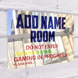 Personalised Metal Mirror Gamer Sign - Customised Printed Wall Art Plaque - Gaming in Progress