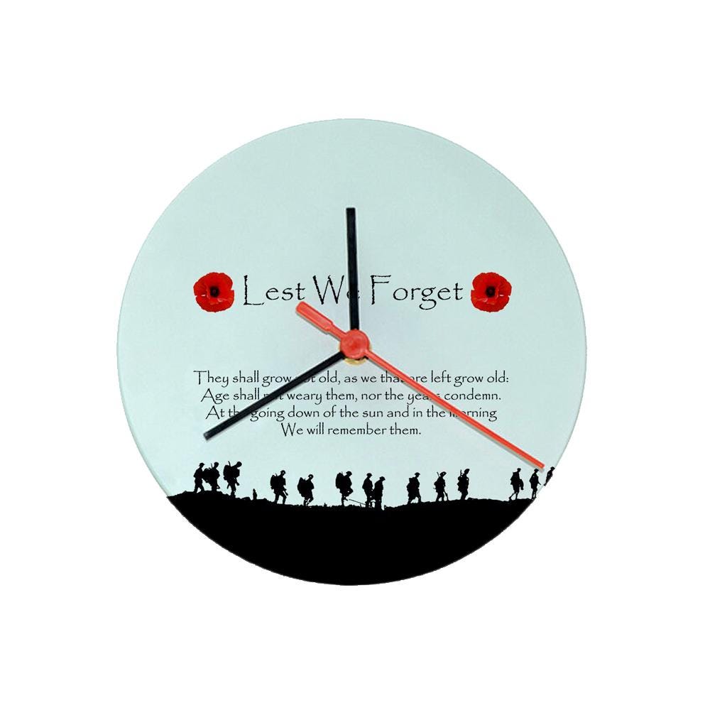 Lest We Forget - Flanders Field - Military Poppy Home Round Clock 20 cm + 30 cm | Glass | 7 Designs
