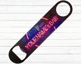 Personalised Neon Effect Stainless Steel Bar Blade Bottle Opener custom speed opener Add Any Text or Name Unique Gift