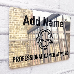 Personalised Metal Mirror Gamer Sign - Customised Printed Wall Art Plaque - Pro Gamer