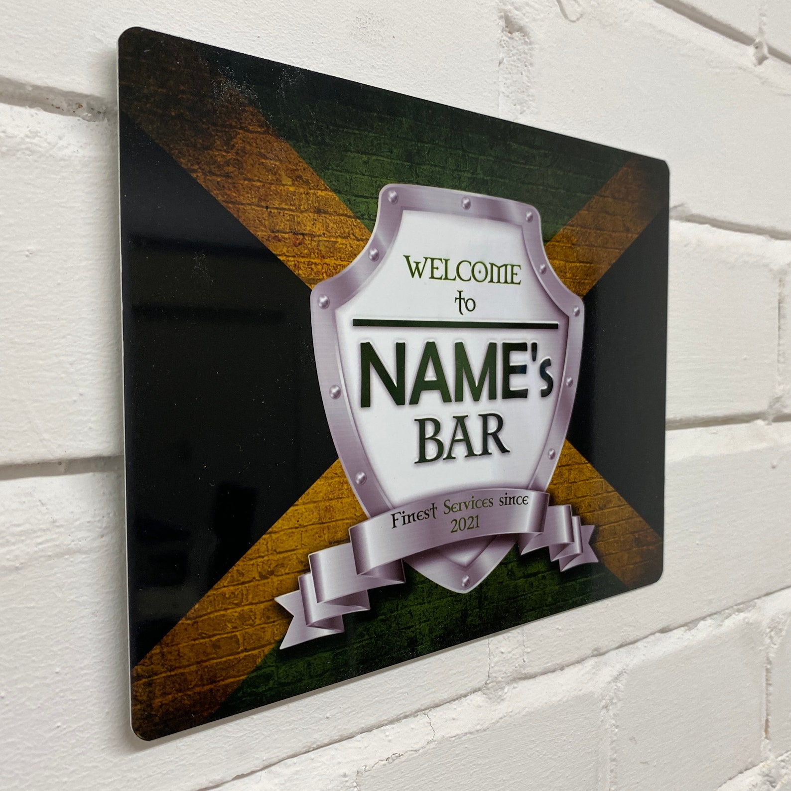 Personalised Bar Sign Jamaica Jamaican Flag Printed Metal Etsy