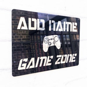 Personalised Metal Mirror Gamer Sign - Customised Printed Wall Art Plaque - Game Zone