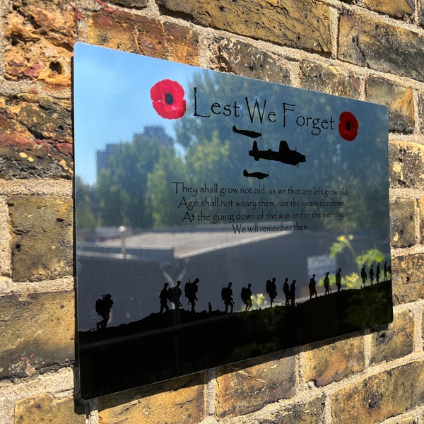 Military Poppy - Lest We Forget - Battle of Britain on Mirror Metal Sign, Flanders fields remembrance, Custom Gift