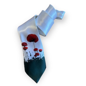 Military Poppy Remembrance Flanders Field Men&#39;s Printed Neck Tie - Great Gift - Half Tie Print