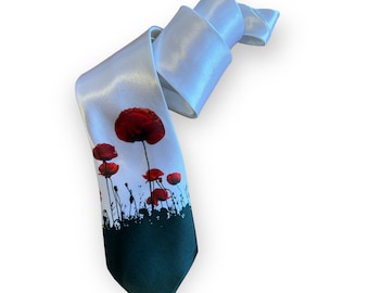 Cravate imprimée militaire Poppy Remembrance Flanders Field pour homme – Excellent cadeau – Demi-cravate