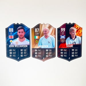 "Personalisiertes Football Cup Player Stats Card Schild mit Hintergrundauswahl - ""Printed Metal Shield"" Schild Wandkunst A4 Player mit Name."