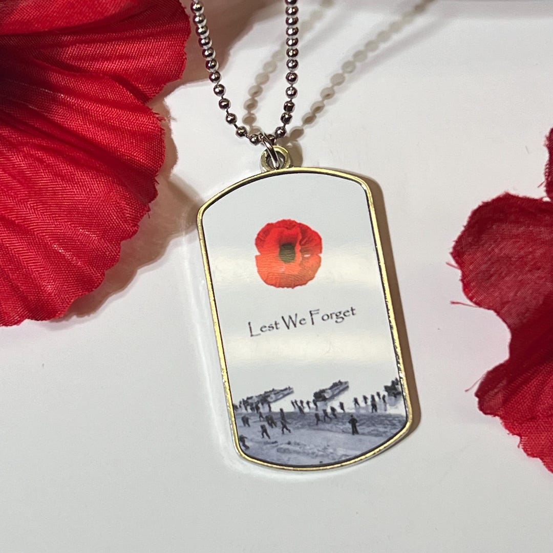 Lest We Forget Remembrance Military Poppy ID / Dog Tags Flanders Field ...