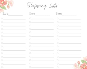 Shopping Lists Printable, PDF, Instant Download, Weekly Planner
