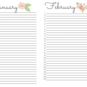 Printable Calendar, Perpetual Birthday Calendar, Annual Calendar ...