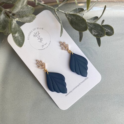Polymer Clay Dangle Earrings Navy Blue Dangle Earrings Etsy