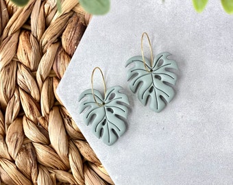 Lightweight Polymer Clay Earrings - Monstera Leaf Earrings - Plant Lover’s Gift, Green Thumb Gift, Gardener’s Gift -  Leaf Earrings