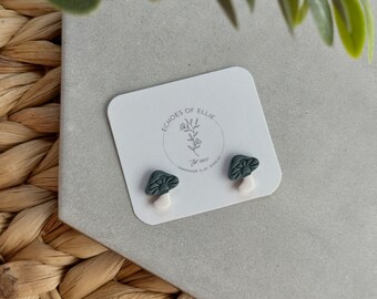 Polymer Clay Earrings - Teal and White Mushroom Studs - Summer Stud Earrings - Fall Earrings - Cottage Core Earrings