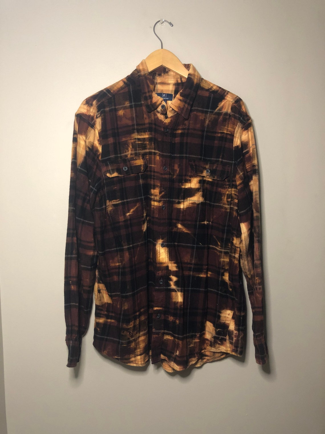 Reworked Bleach Dye Flannel / Size Large / Refashioned Grunge Etsy