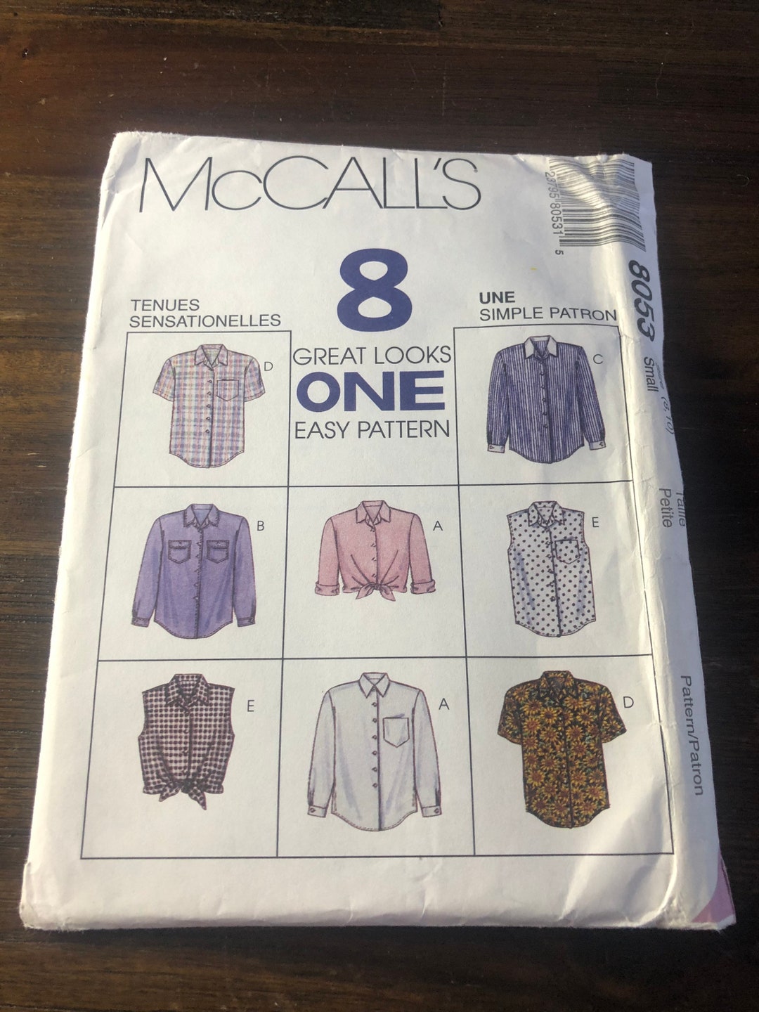 Vintage Uncut Mccalls Sewing Pattern 8053 Various Button Down Tops Size ...