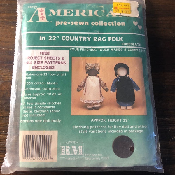 Vintage Americana Pre Sewn Collection 22” Country Rag Folk in Chocolate