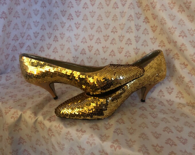 Dolce by Pierre Vintage Gold Sequin Kitten Heels Size 7.5 80s 90s Etsy