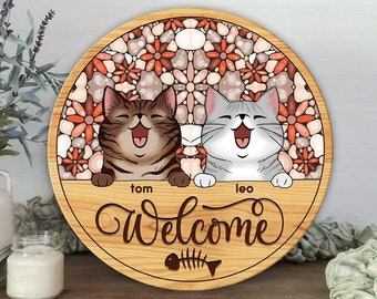 Personalized Cat Sign, Welcome Cats Door Sign, Cat Door Sign, Pet Sign, Gift for Cat Mom, Cat Sign, Cat Dad Door Sign, Wood Signs Custom