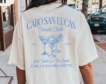 Custom Location Bachelorette Party Shirt, Beach Bach Shirts, Cocktails Club Shirt, Girls Getaway Gifts, Cabo San Lucas Bridal Party Tees