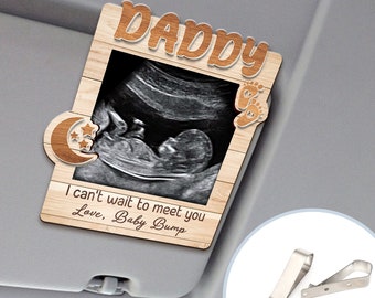 Custom New Dad Fathers Day Photo Magnet Car Visor Clip, Baby Ultrasound Photo Frame Keepsake, Pregnancy Announcement Gift for Daddy, Grandpa