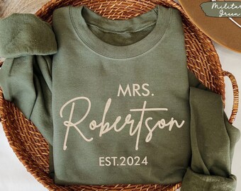 Personalized Mrs Sweatshirt, Embroidered Future Mrs Crewneck, Bride to Be Gift Bridal Shower, Wedding Honeymoon Shirt, Custom Last Name