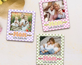 Personalized Photo Magnet for Mom Grandma, Mothers Day Gifts, Best Mom Ever Gifts, Checked Magnet Picture Frame, New Mom Gift, Fridge Magnet