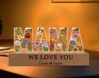 Custom Flower Printed Night Light, Mother's Day Gift for Mama Grandma, Birth Month Flower 3D LED Light, Mama Birthday Gift, Floral Mom Light