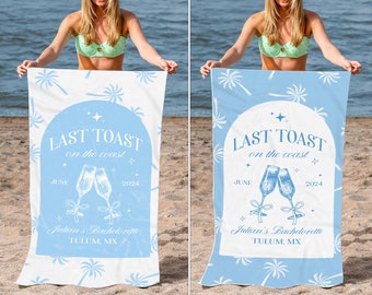 Beach Bachelorette Last Toast On The Coast Towel, Bach Party Favors Gift for Bride Bridesmaid, Bridal Shower Gift, Custom Coastal Bath Towel